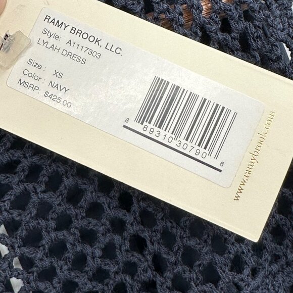 Ramy Brook Lylah Ruffle Hem Midi Dress XS Navy Blue Sleeveless Tie Waist - Picture 9 of 9